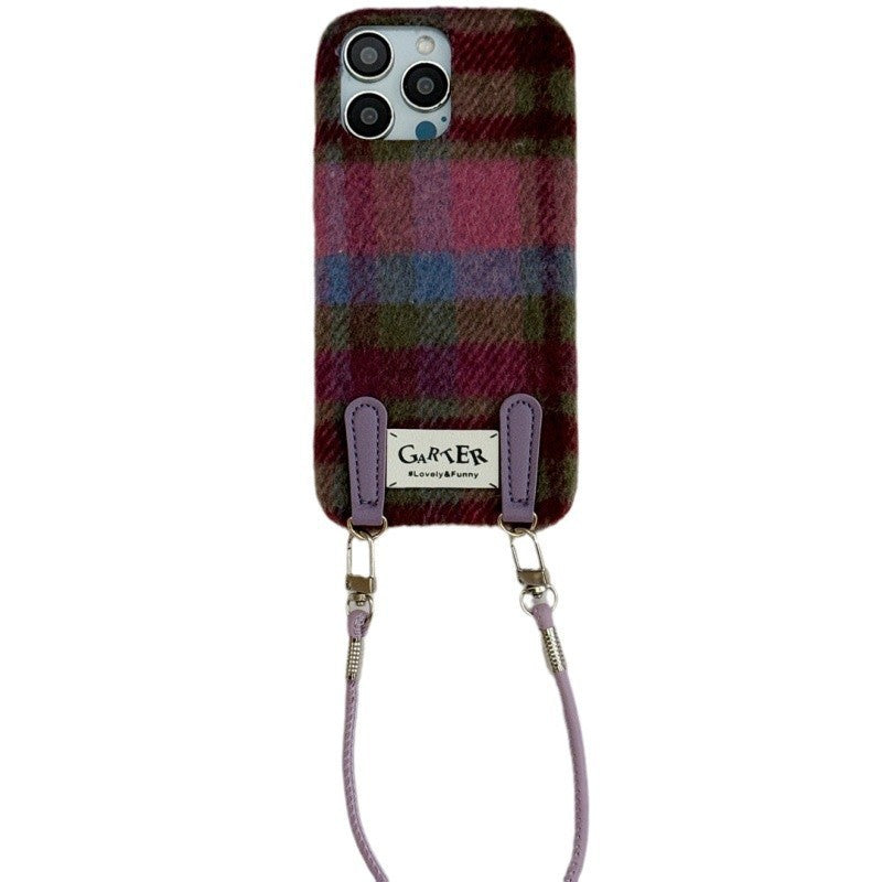 Flannel Contrast Color Check Carrying Strap Wrist Strap Phone Case