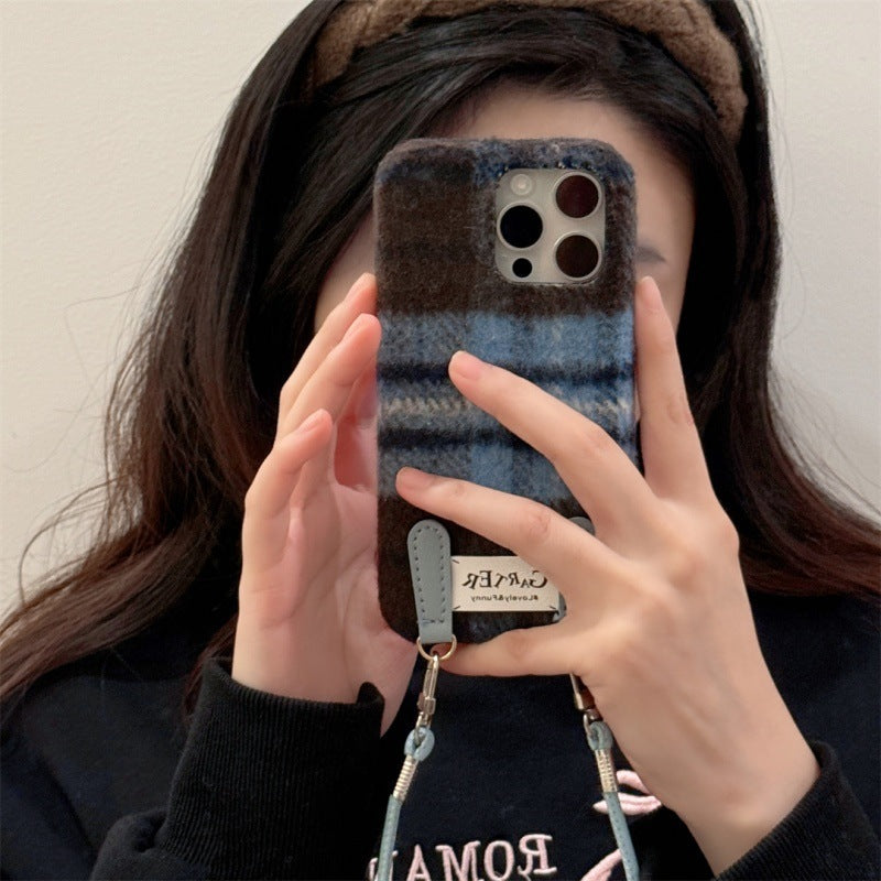 Flannel Contrast Color Check Carrying Strap Wrist Strap Phone Case