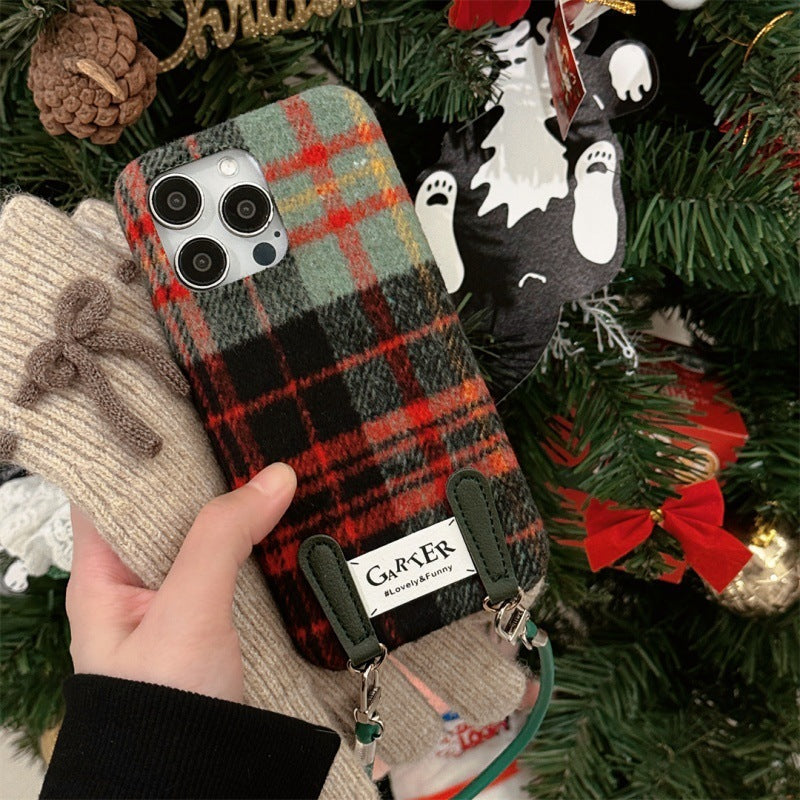 Flannel Contrast Color Check Carrying Strap Wrist Strap Phone Case